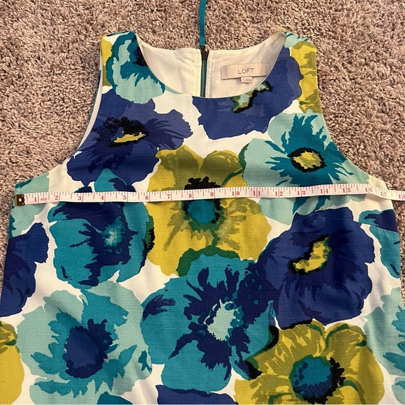{Loft} Blue and Green Floral Sleeveless Shift Dress - Picture 4 of 10